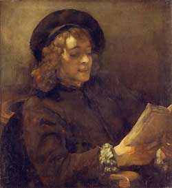Lezende jongen, schilderij van Rembrandt. Klik voor een nog een lezende jongen van Frans Hals