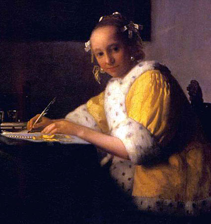 schrijvend meisje, schilderij door Joh. Vermeer